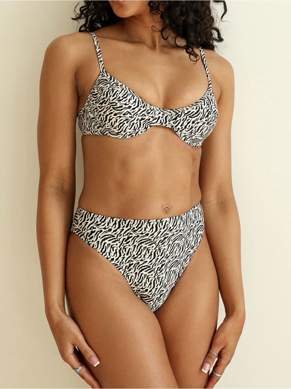 Dippin Daisy Zebra-Print Bikini Top & High-Waist Bottoms - Black/White